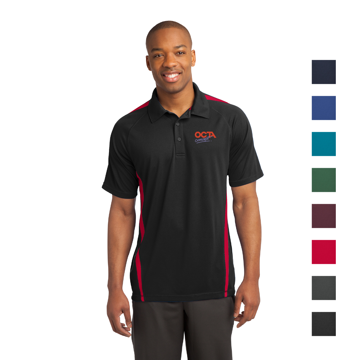 Sport-Tek PosiCharge Micro-Mesh Colorblock Embroidered Polo - Black/Red