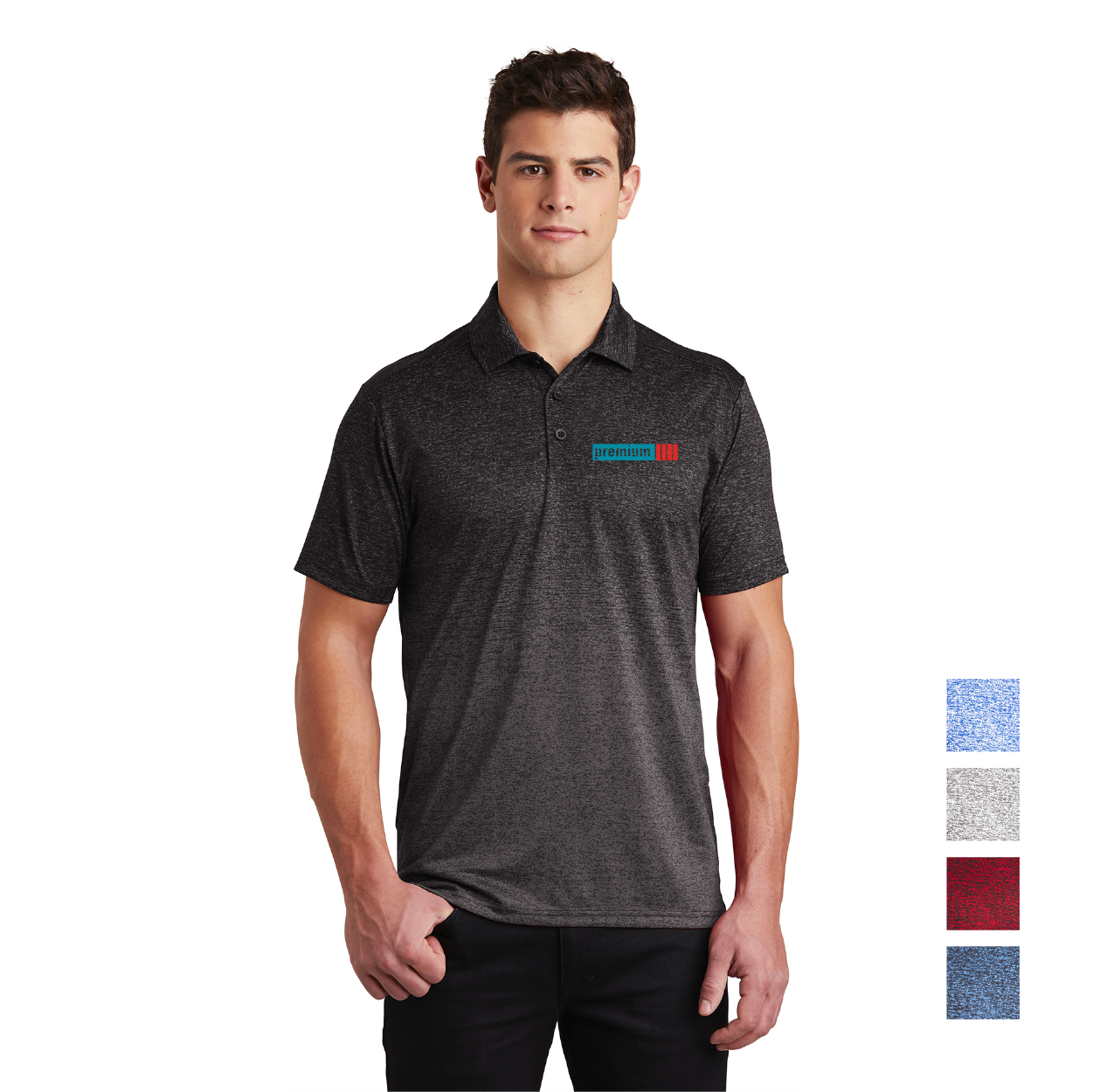 Sport-Tek Ombre Heather Embroidered Polo - Carolina Blue/True Navy Blue