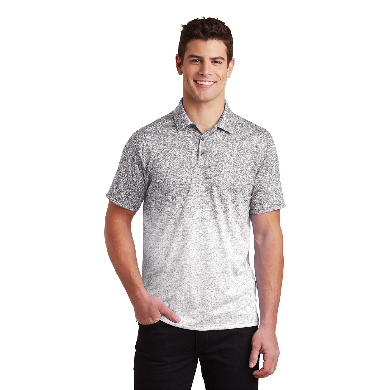 Sport-Tek Ombre Heather Embroidered Polo - Iron Grey/Black