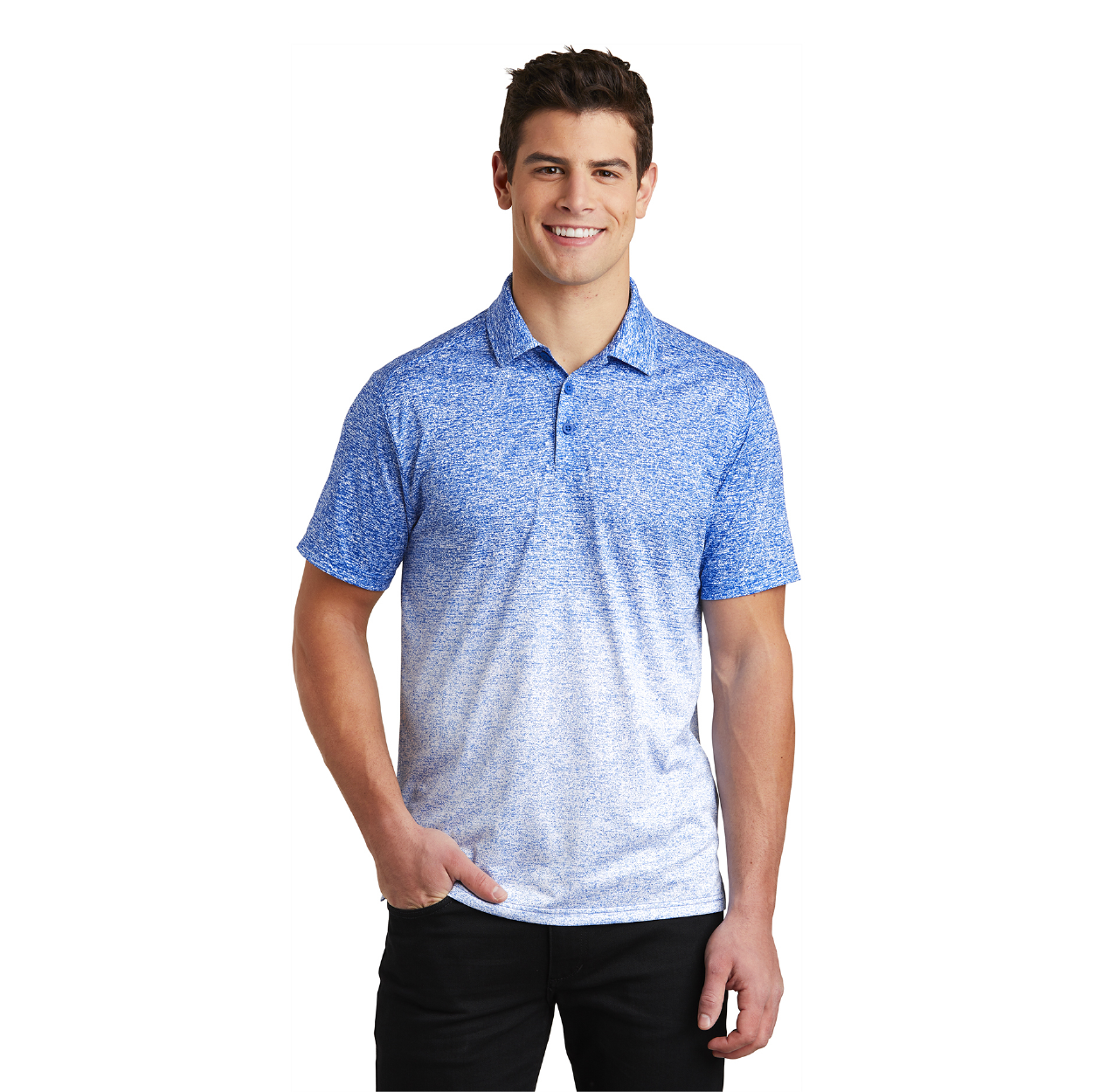 Sport-Tek Ombre Heather Embroidered Polo - White/True Royal Blue