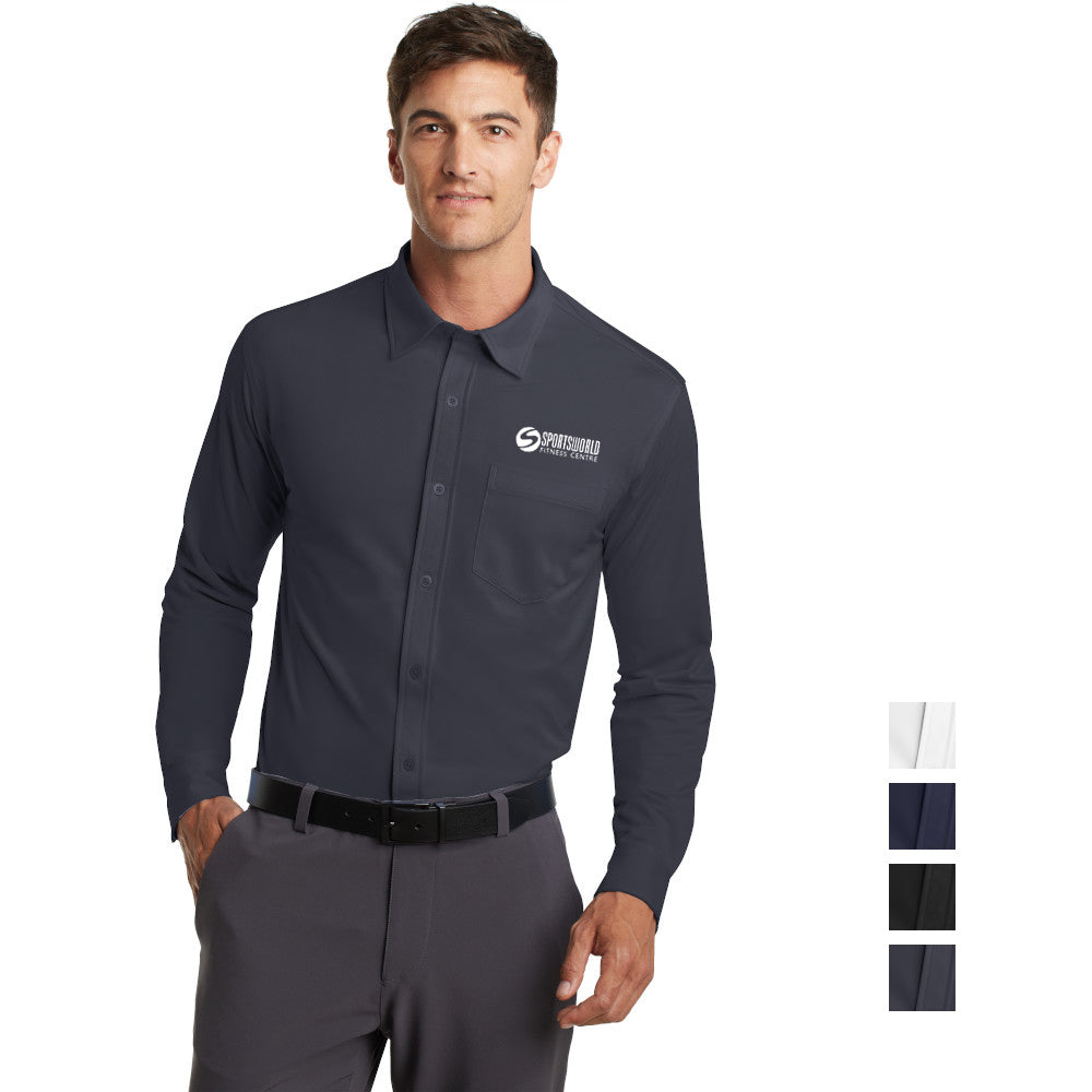 Port Authority Dimension Knit Dress Shirt Embroidered - Battleship Grey (PMS 7540 C)