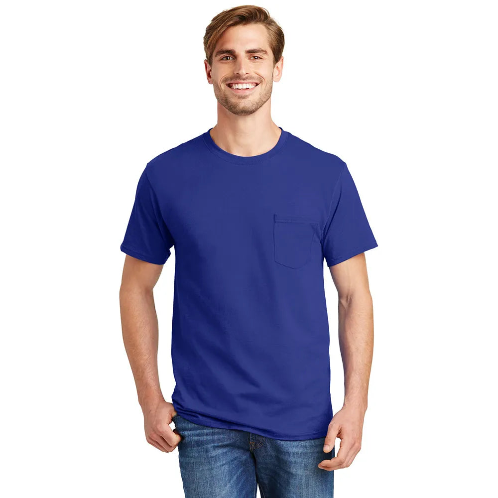 Hanes - Authentic 100% Cotton T-Shirt with Pocket Decorated - Deep Royal Blue (PMS 662C)