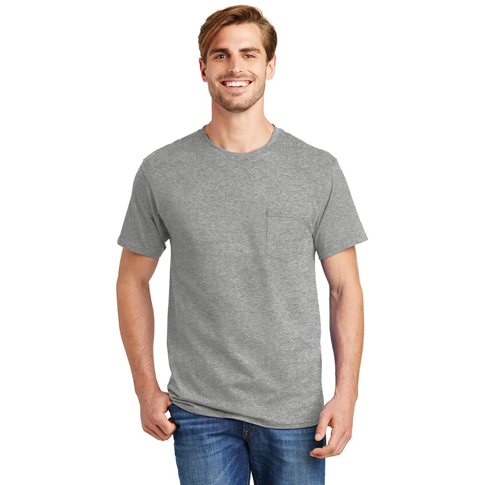 Hanes - Authentic 100% Cotton T-Shirt with Pocket Decorated - Light Steel Grey (PMS 656C)