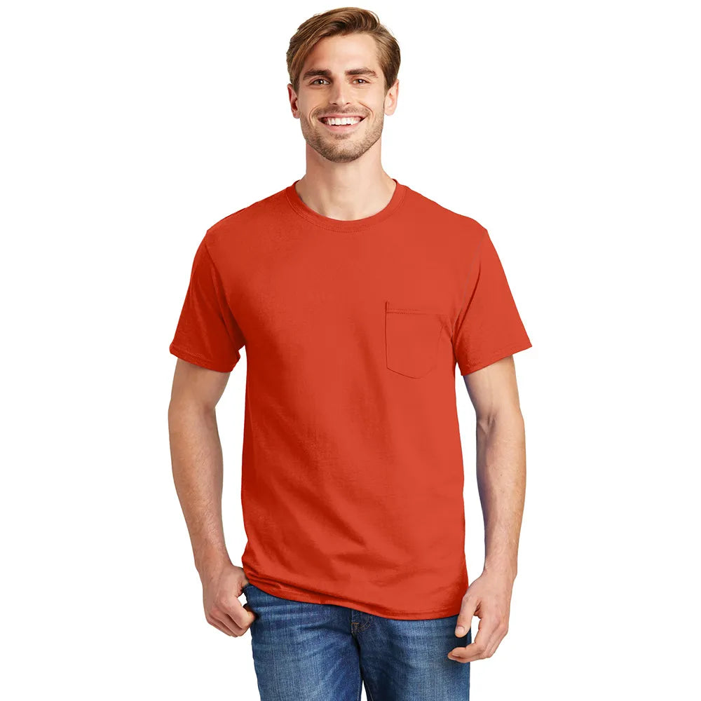 Hanes - Authentic 100% Cotton T-Shirt with Pocket Decorated - Orange (PMS 172C)