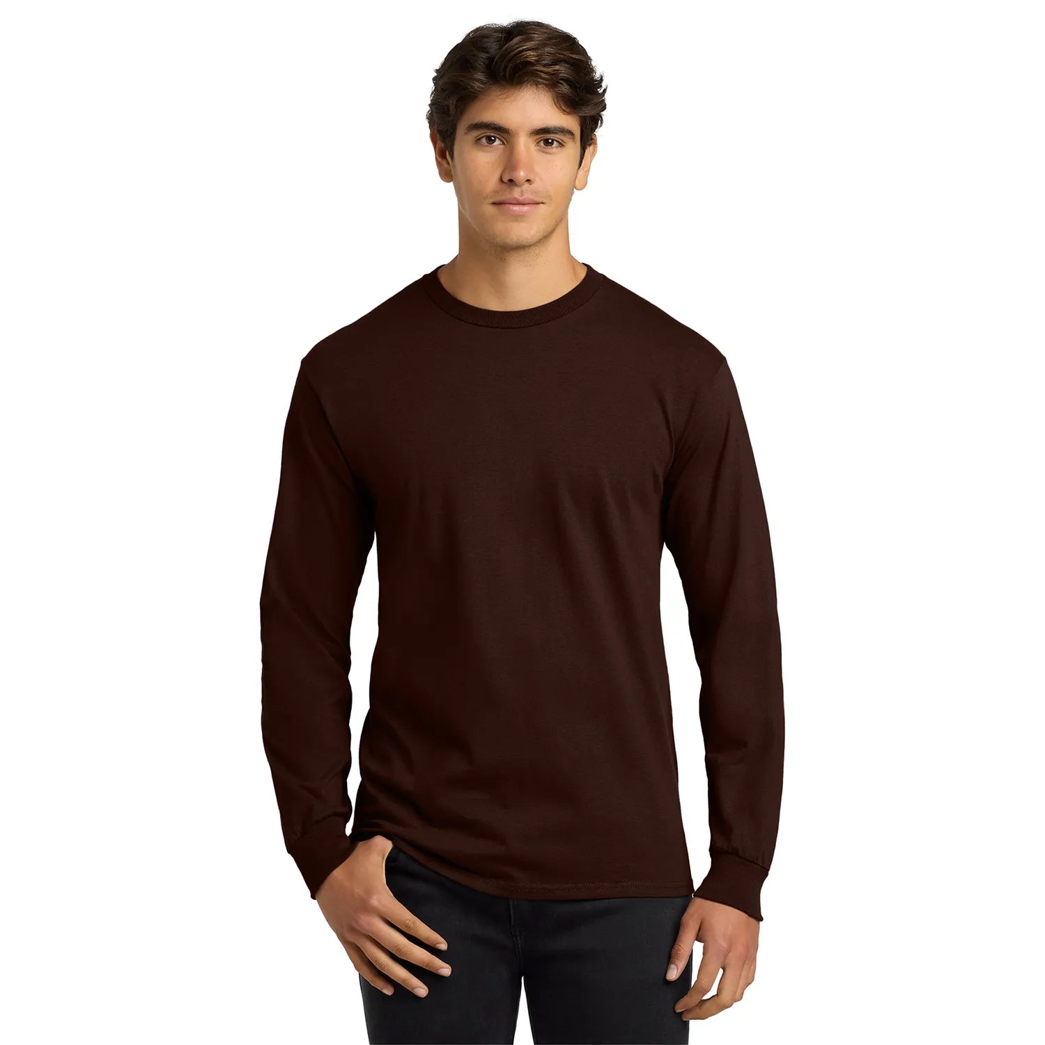 Gildan Ultra Cotton 100% US Cotton Long Sleeve T-Shirt Decorated - Dark Chocolate