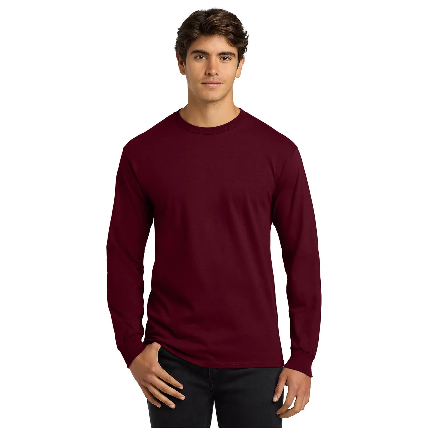 Gildan Ultra Cotton 100% US Cotton Long Sleeve T-Shirt Decorated - Maroon Red