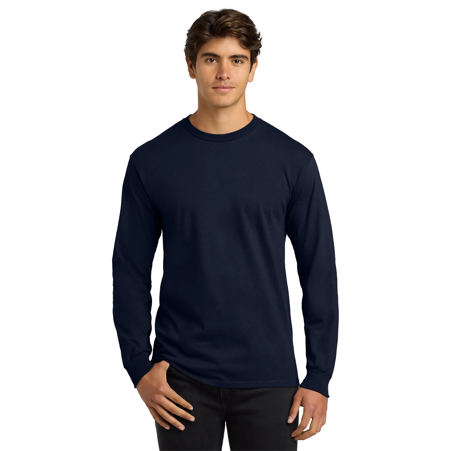 Gildan Ultra Cotton 100% US Cotton Long Sleeve T-Shirt Decorated - Navy Blue