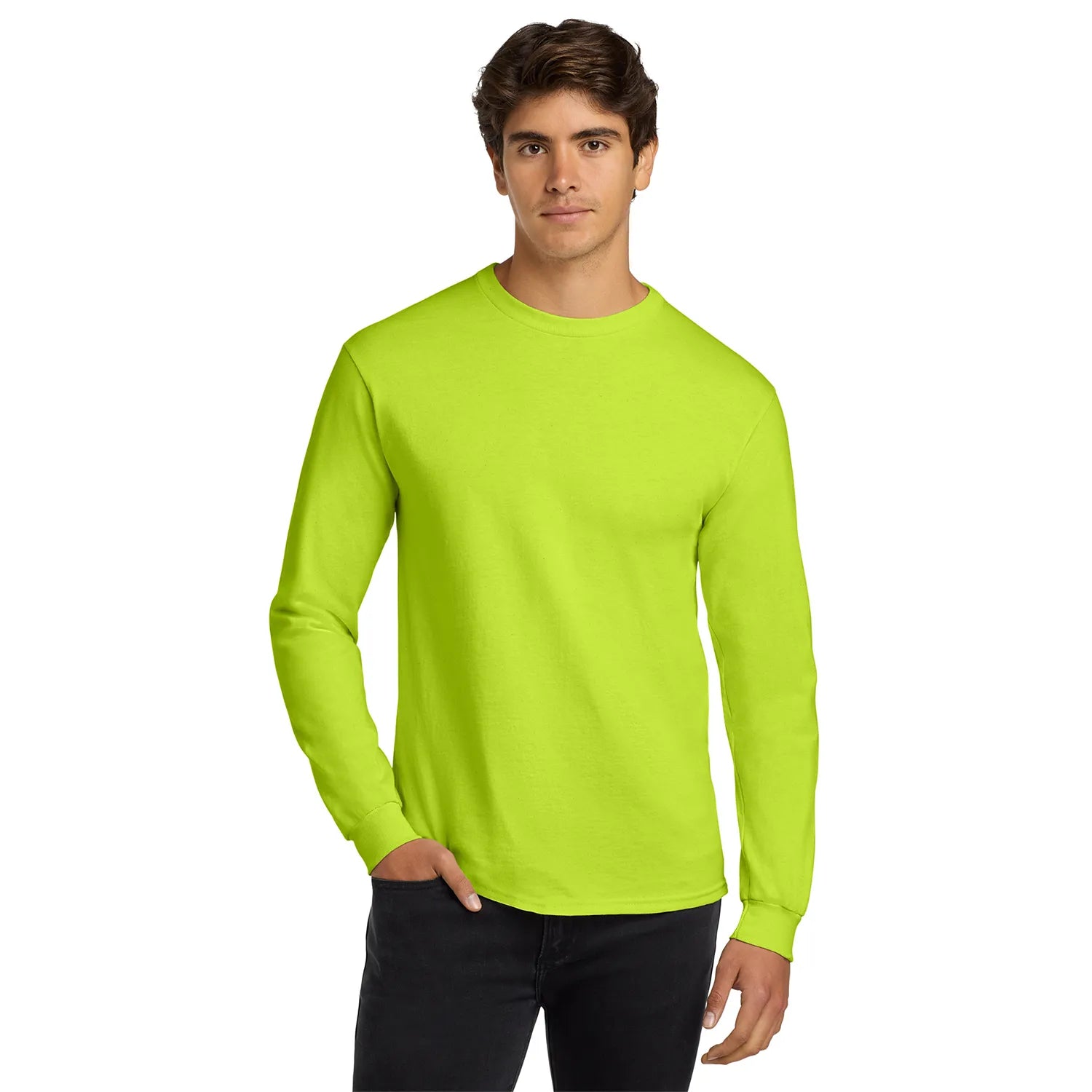 Gildan Ultra Cotton 100% US Cotton Long Sleeve T-Shirt Decorated - Safety Green