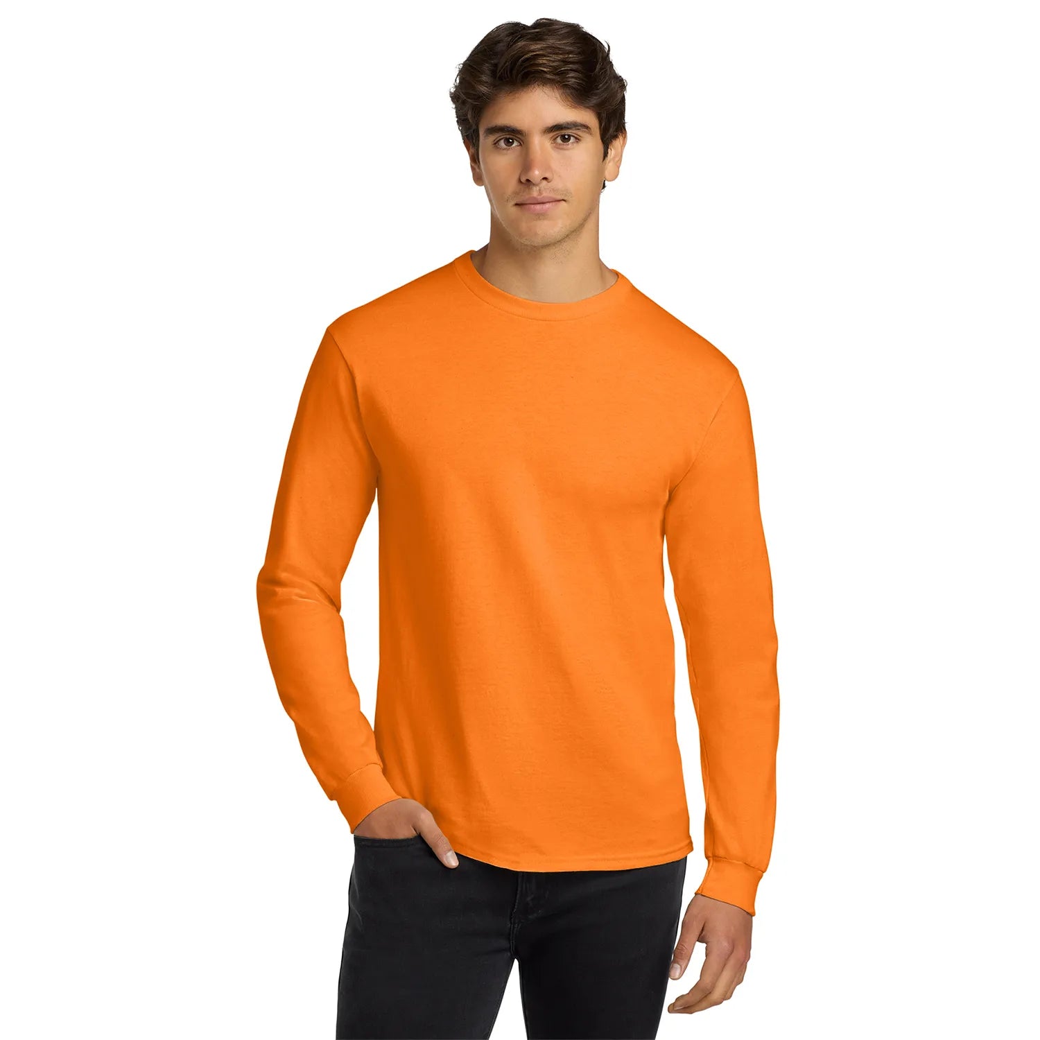 Gildan Ultra Cotton 100% US Cotton Long Sleeve T-Shirt Decorated - Safety Orange