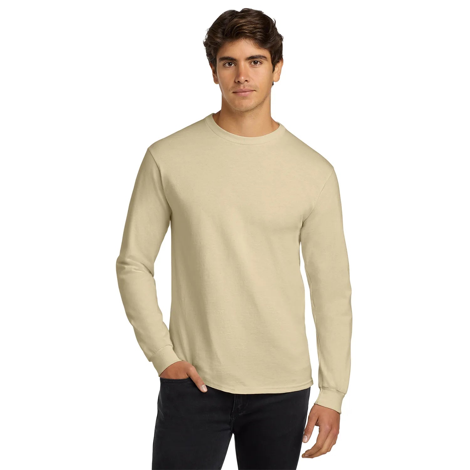 Gildan Ultra Cotton 100% US Cotton Long Sleeve T-Shirt Decorated - Sand Beige