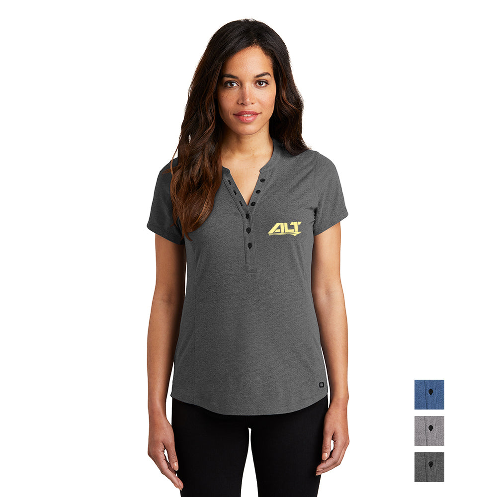 OGIO Women's Tread Henley Embroidered - Blacktop Heather Grey 7540C)