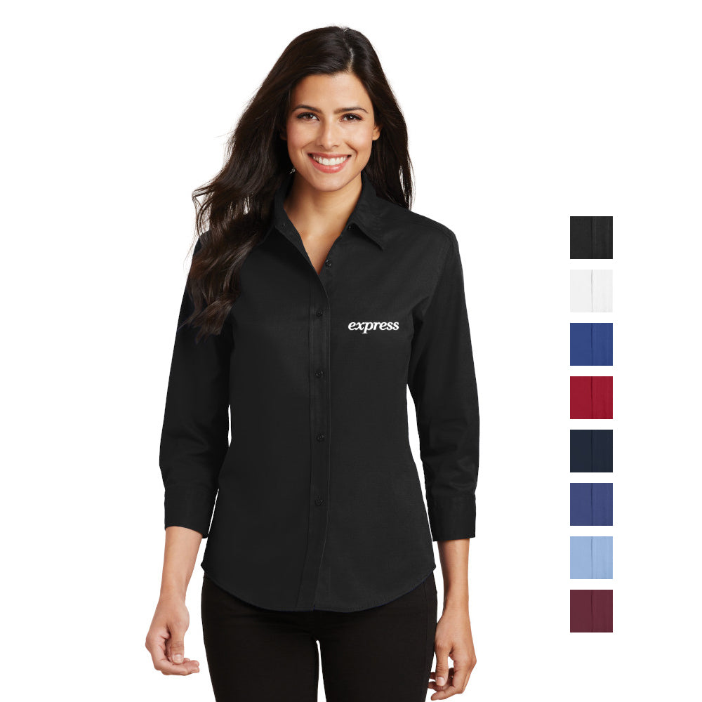 Port Authority Women's 3/4-Sleeve Easy Care Shirt Embroidered - Black