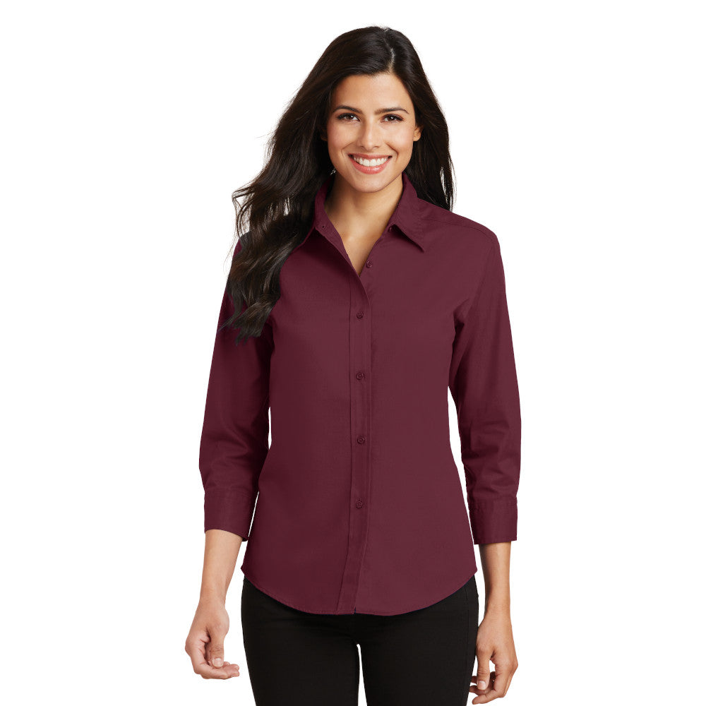 Port Authority Women's 3/4-Sleeve Easy Care Shirt Embroidered - Burgundy Red