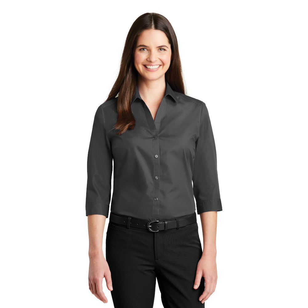 Port Authority Women's 3/4-Sleeve Carefree Poplin Shirt Embroidered - White