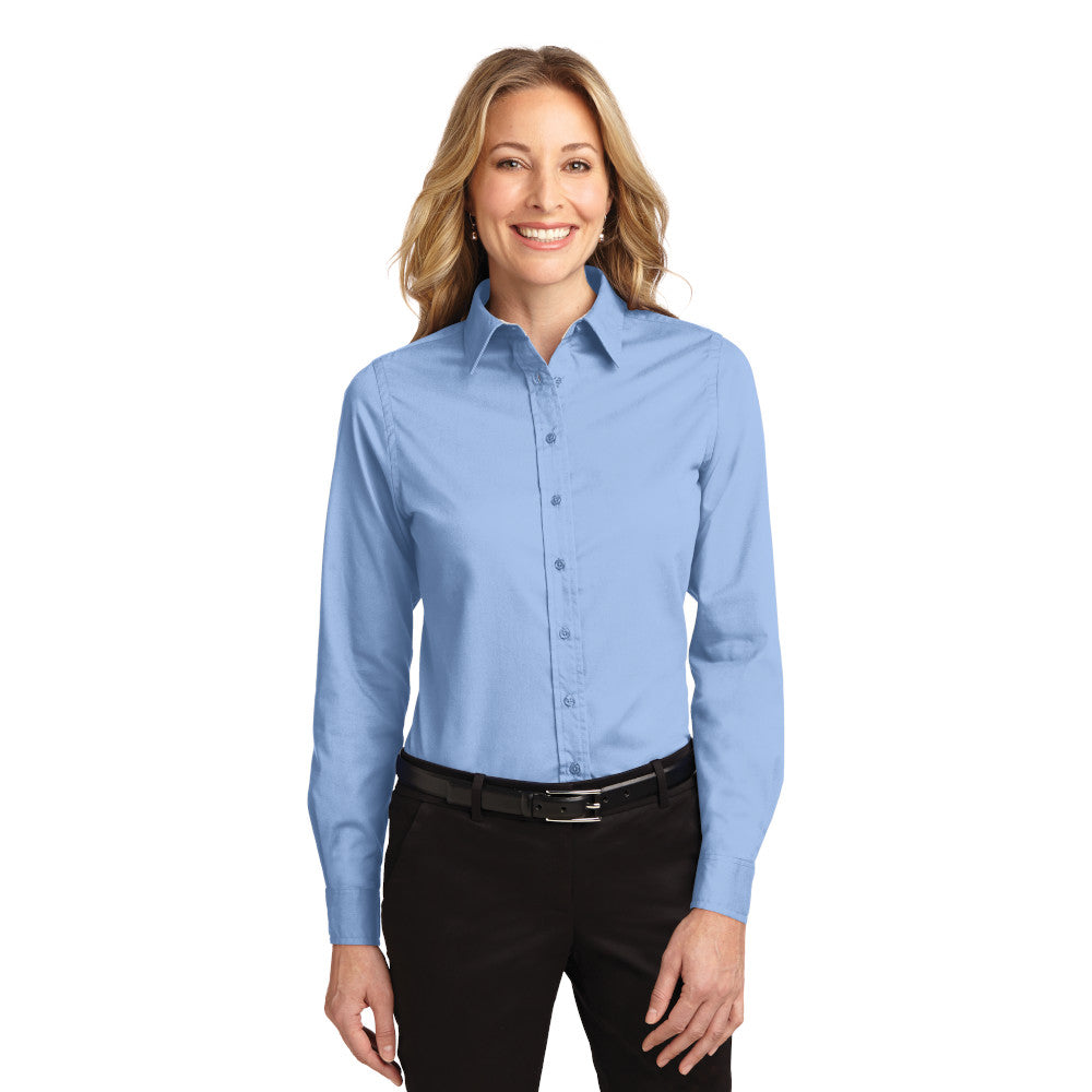 Port Authority Women's Long Sleeve Easy Care Shirt Embroidered - Steel Grey/Light Stone Grey