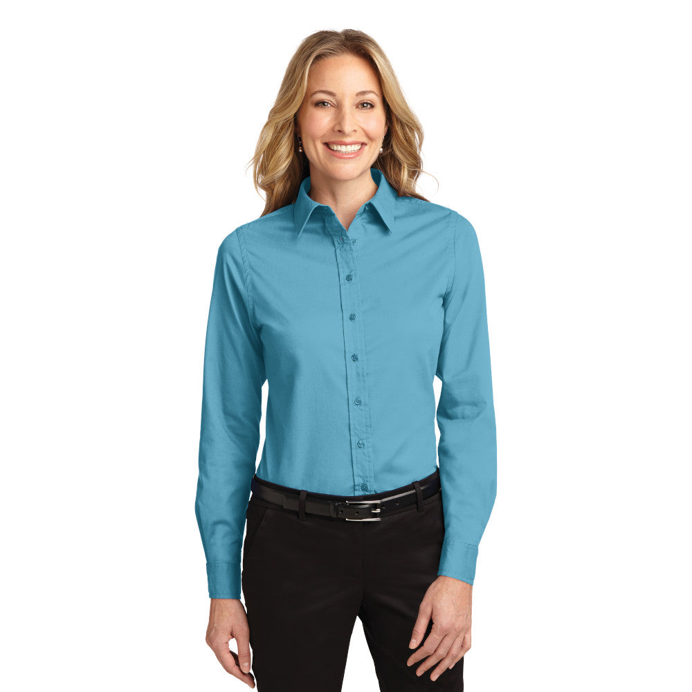 Port Authority Women's Long Sleeve Easy Care Shirt Embroidered - Teal Green (PMS 7715C)