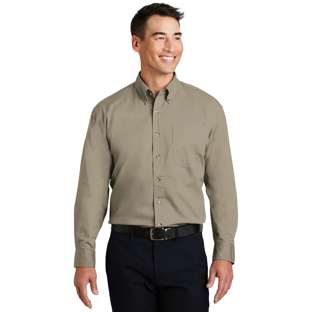 Port Authority Long Sleeve Twill Shirt Embroidered - Khaki Beige