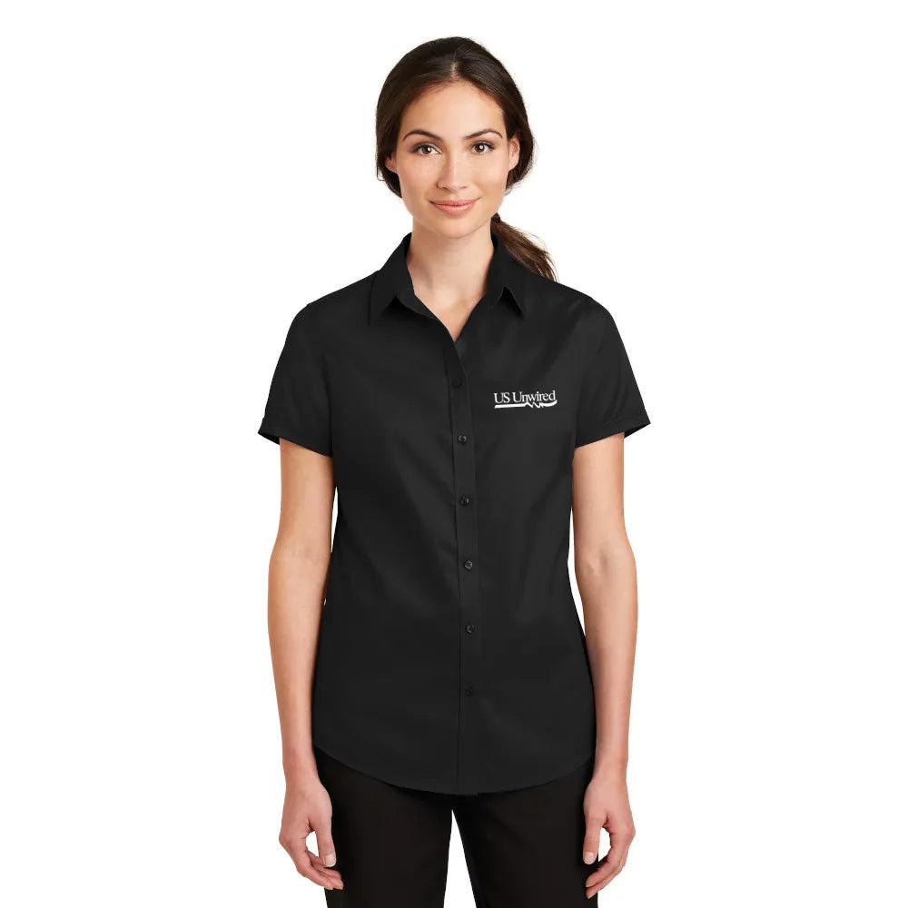 Port Authority Women's Short Sleeve SuperPro Twill Shirt Embroidered - Black