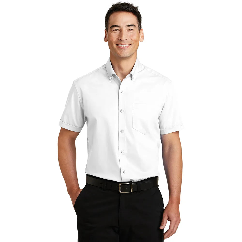 Port Authority Short Sleeve SuperPro Twill Shirt Embroidered – White