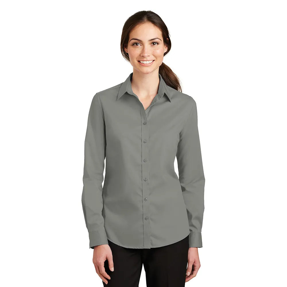Port Authority Women's SuperPro Twill Shirt Embroidered - Sterling Grey (PMS 425 C)