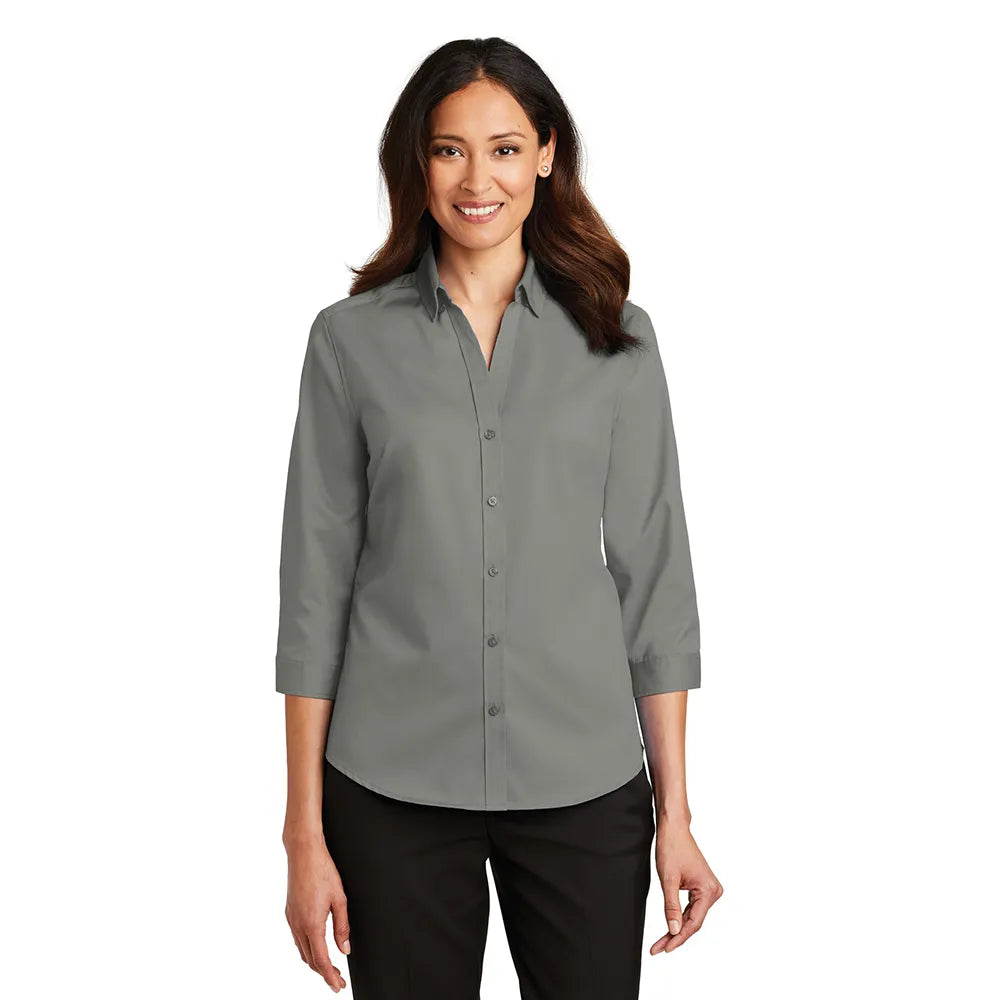 Port Authority Women's 3/4-Sleeve SuperPro Twill Shirt Embroidered - True Blue (PMS 654C)