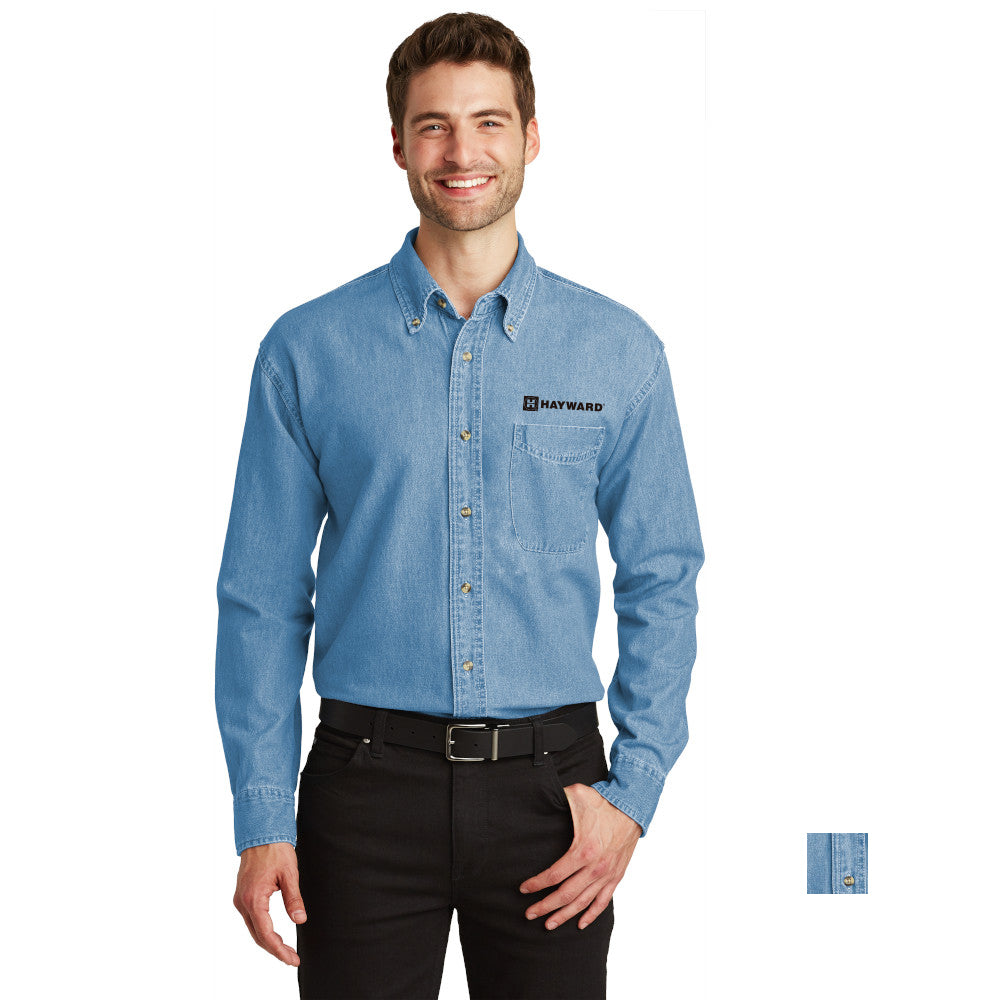 Port Authority Long Sleeve Denim Shirt Embroidered – Faded Denim Blue