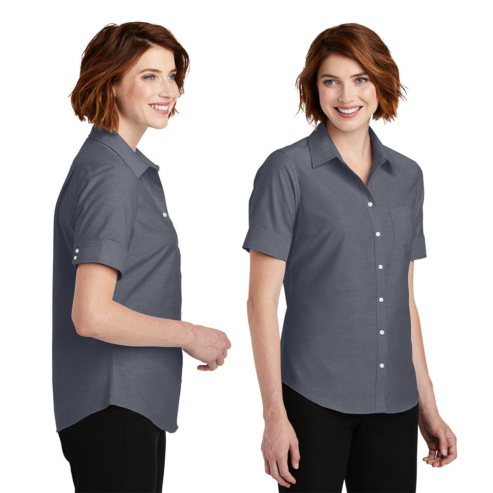 Port Authority Port Authority Women's Short Sleeve SuperPro Oxford Shirt Embroidered – Navy Blue