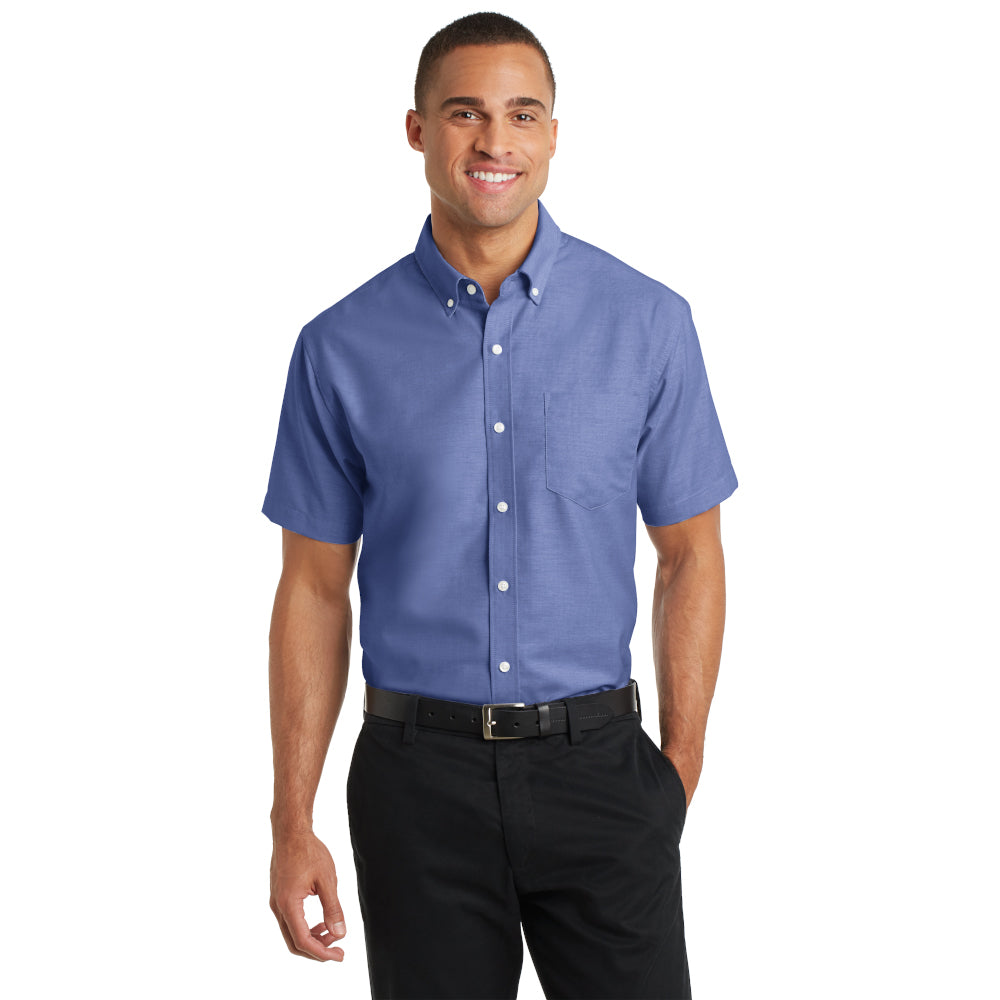 Port Authority Short Sleeve SuperPro Oxford Shirt Embroidered – Oxford Blue