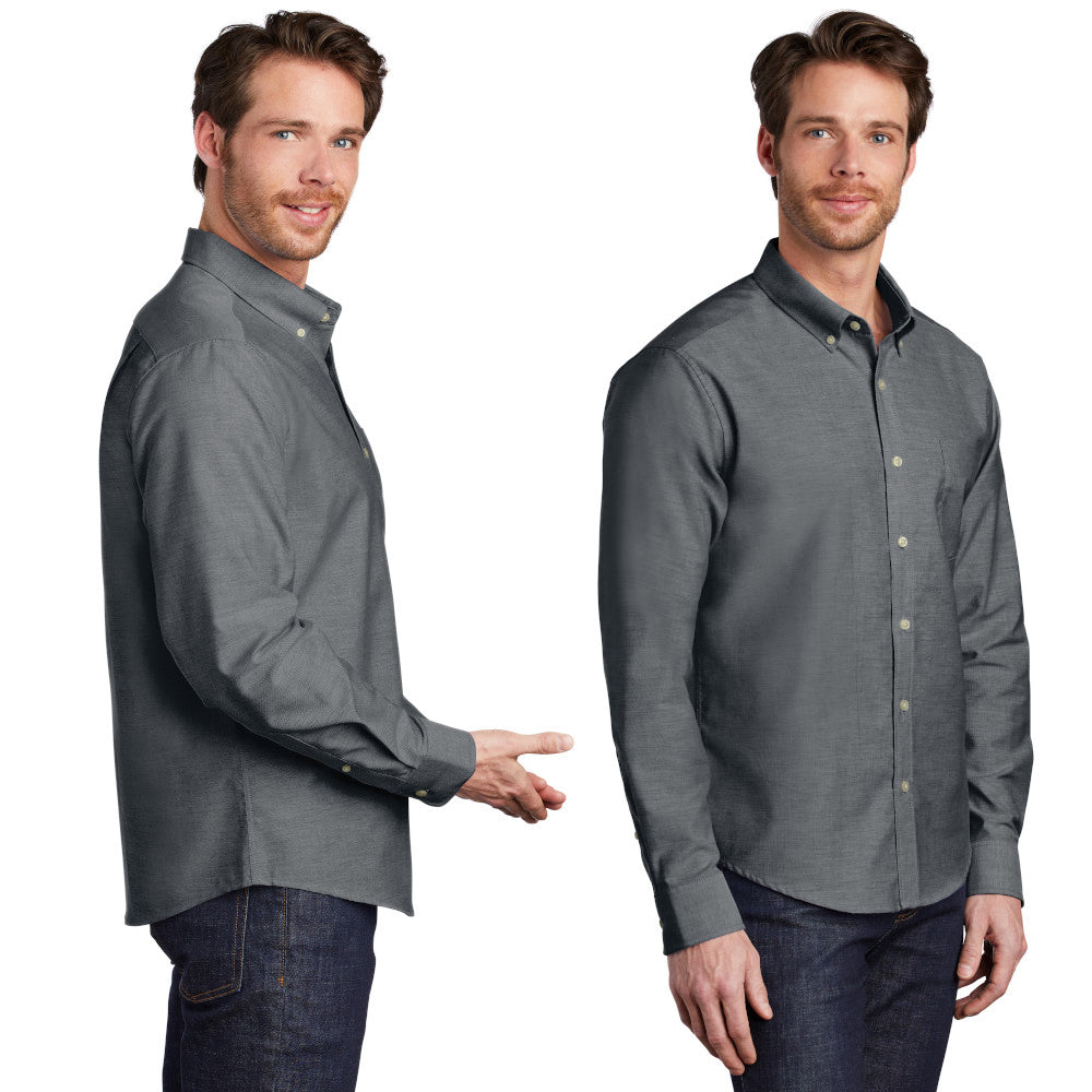 Port Authority Untucked Fit SuperPro Oxford Shirt Embroidered – Navy Blue