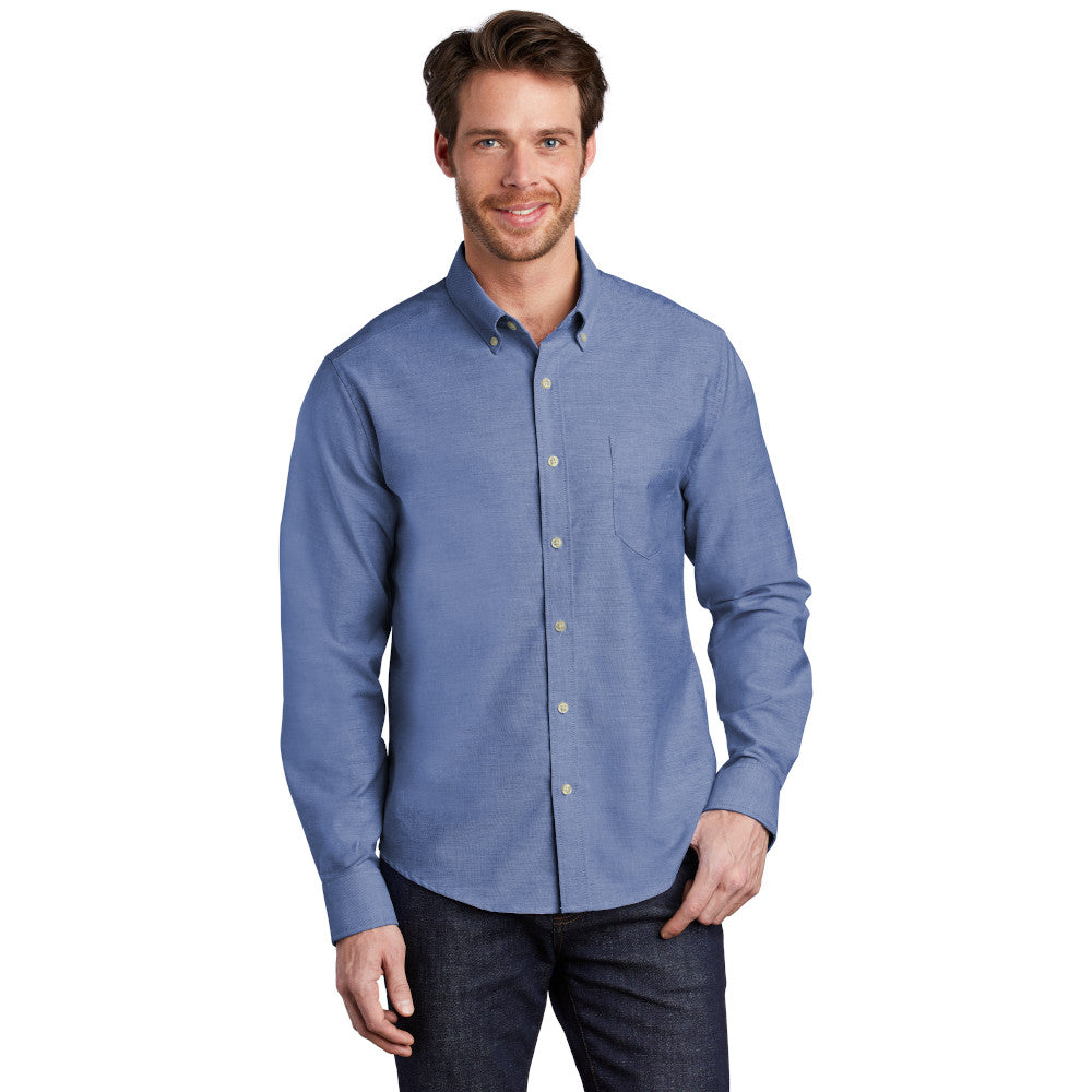 Port Authority Untucked Fit SuperPro Oxford Shirt Embroidered – Oxford Blue