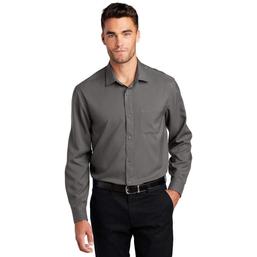 Port Authority Long Sleeve Performance Staff Shirt Embroidered – Silver Grey