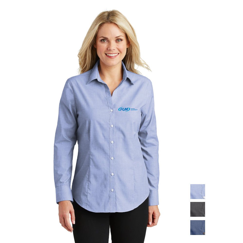 Port Authority Port Authority Women's Crosshatch Easy Care Shirt Embroidered – Chambray Blue