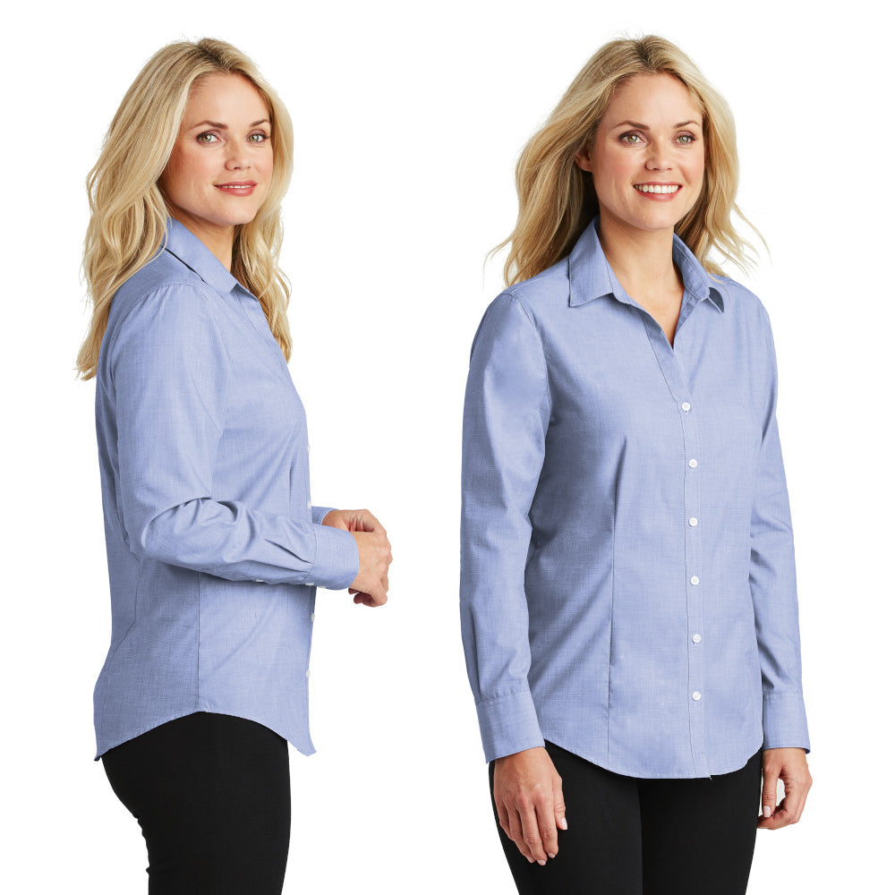Port Authority Port Authority Women's Crosshatch Easy Care Shirt Embroidered – Deep Blue