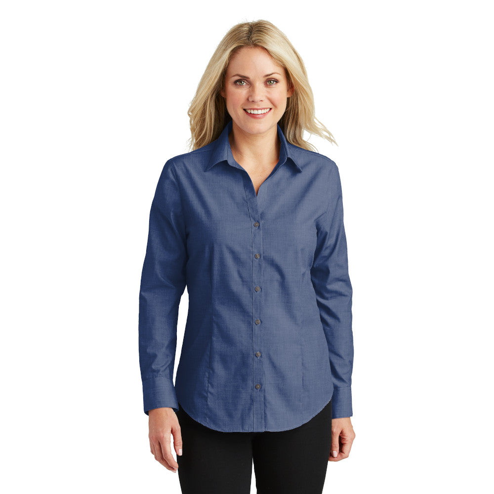 Port Authority Port Authority Women's Crosshatch Easy Care Shirt Embroidered – Soft Black