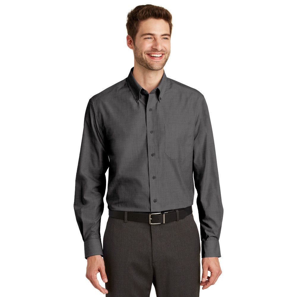 Port Authority Crosshatch Easy Care Shirt Embroidered – Soft Black