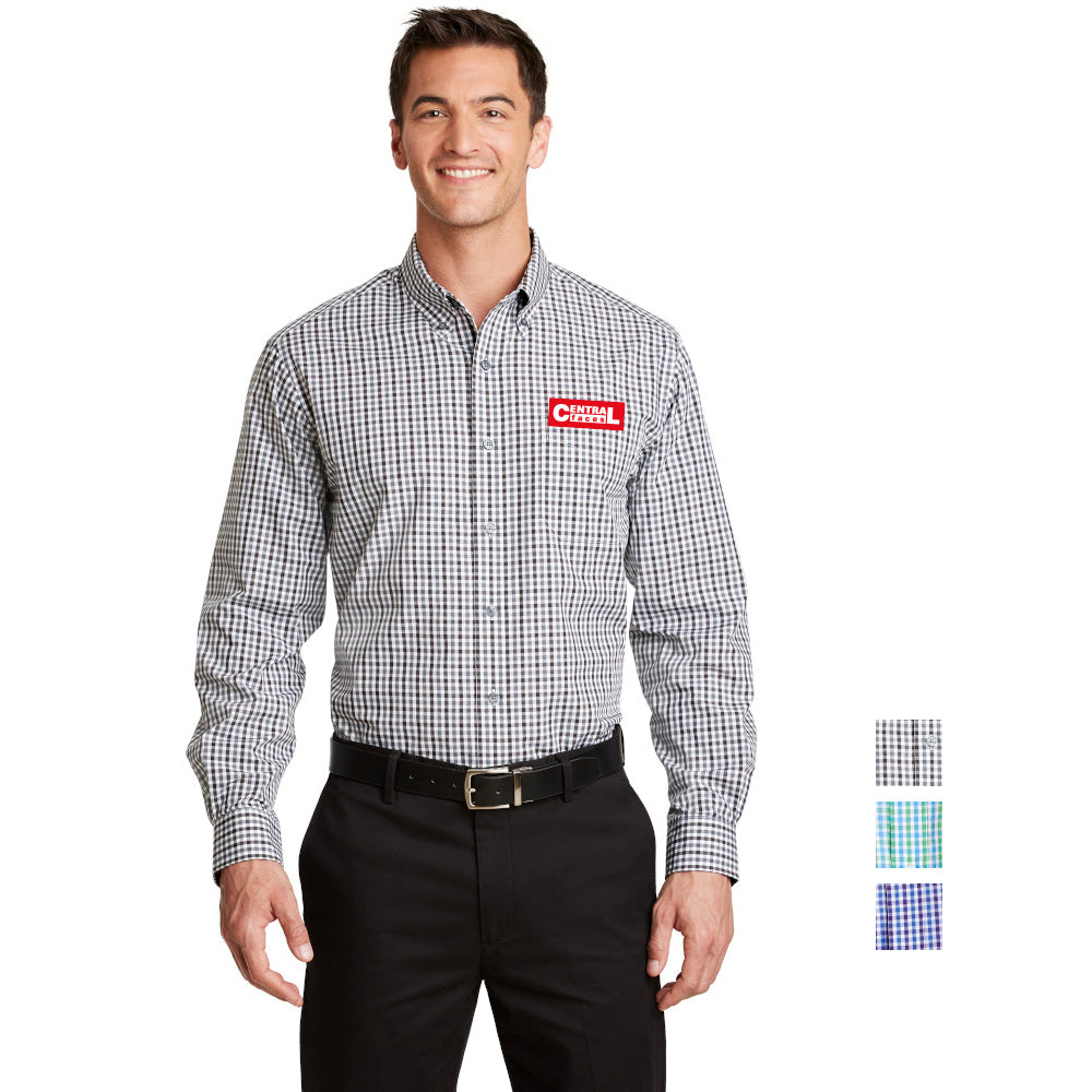 Port Authority Port Authority Long Sleeve Gingham Easy Care Shirt Embroidered – Black/Charcoal Grey