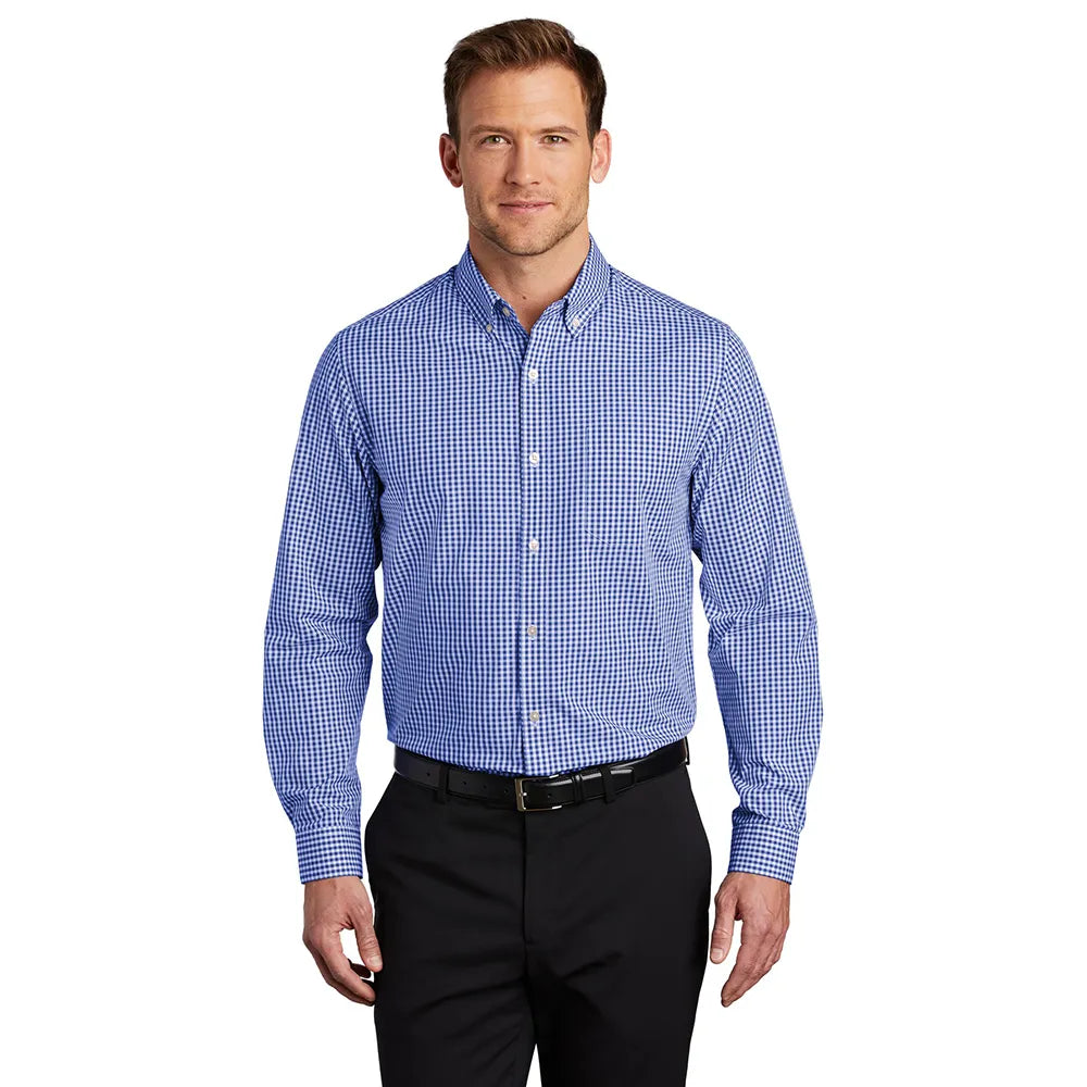 Port Authority Broadcloth Gingham Easy Care Shirt Embroidered – True Royal Blue/White