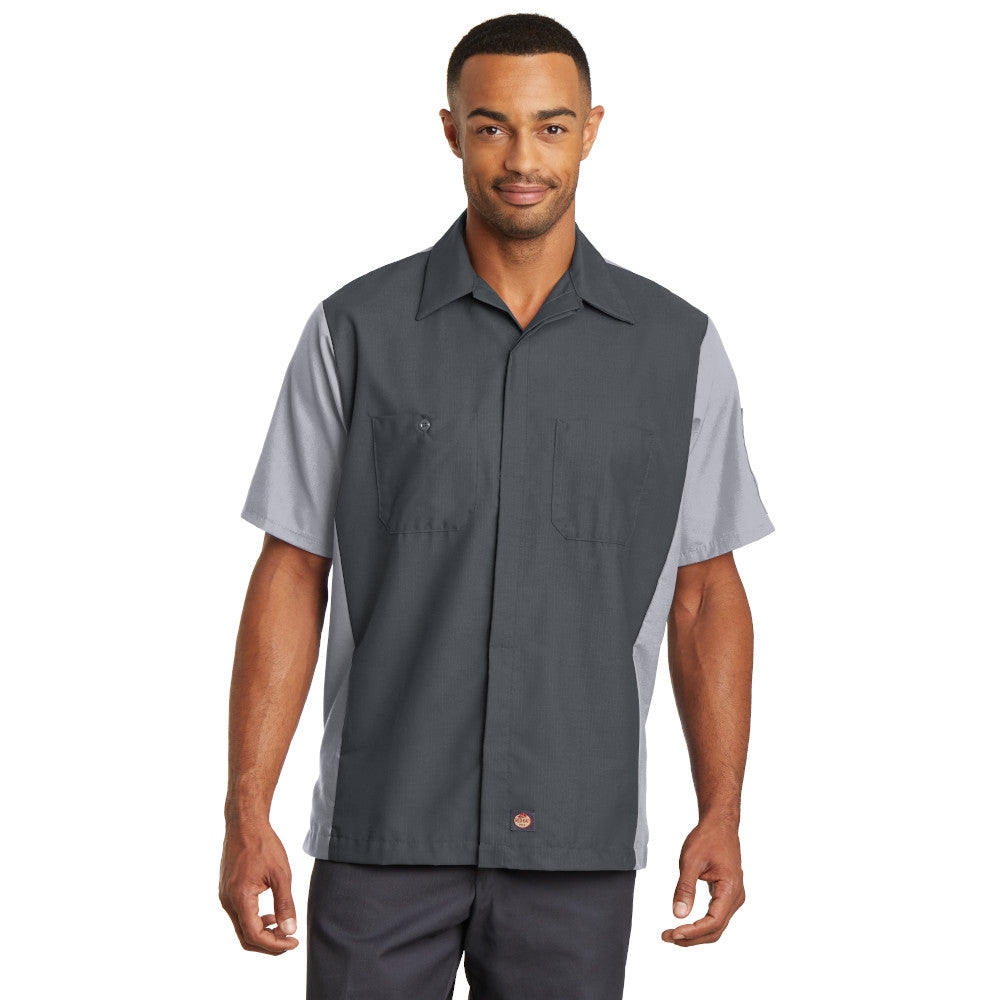 Red Kap Short Sleeve Ripstop Crew Shirt Embroidered – Charcoal Grey/Light Grey