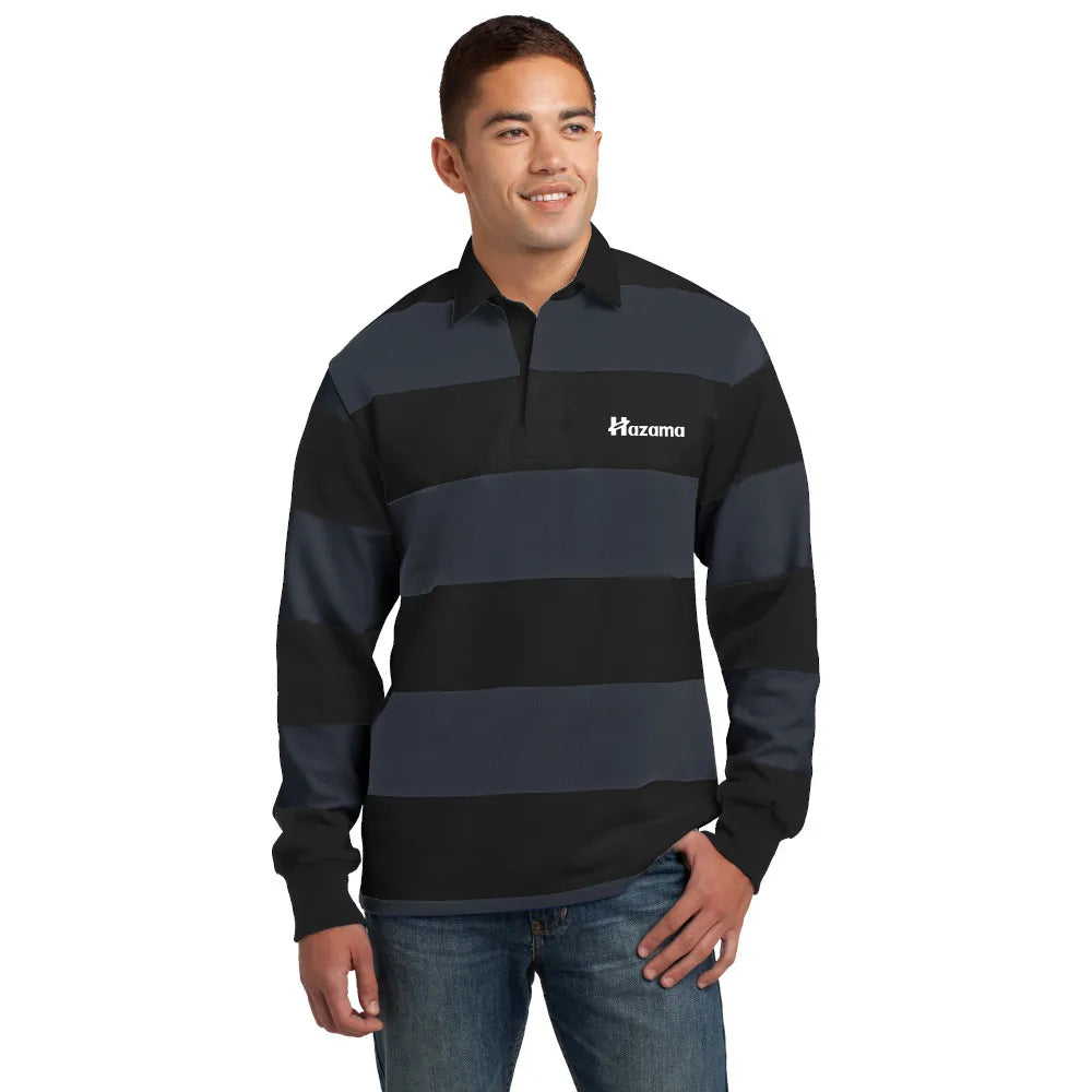Sport-Tek Classic Long Sleeve Rugby Embroidered Polo – Black/Graphite Grey