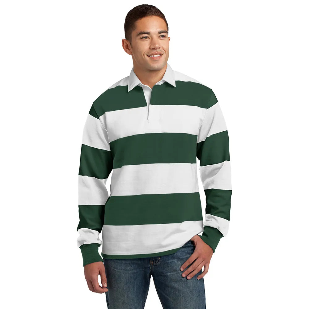 Sport-Tek Classic Long Sleeve Rugby Embroidered Polo – Forest Green/White