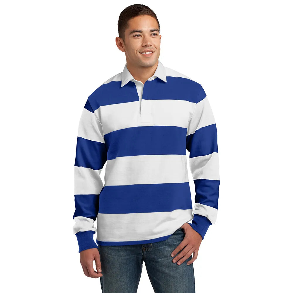 Sport-Tek Classic Long Sleeve Rugby Embroidered Polo – True Royal Blue/White