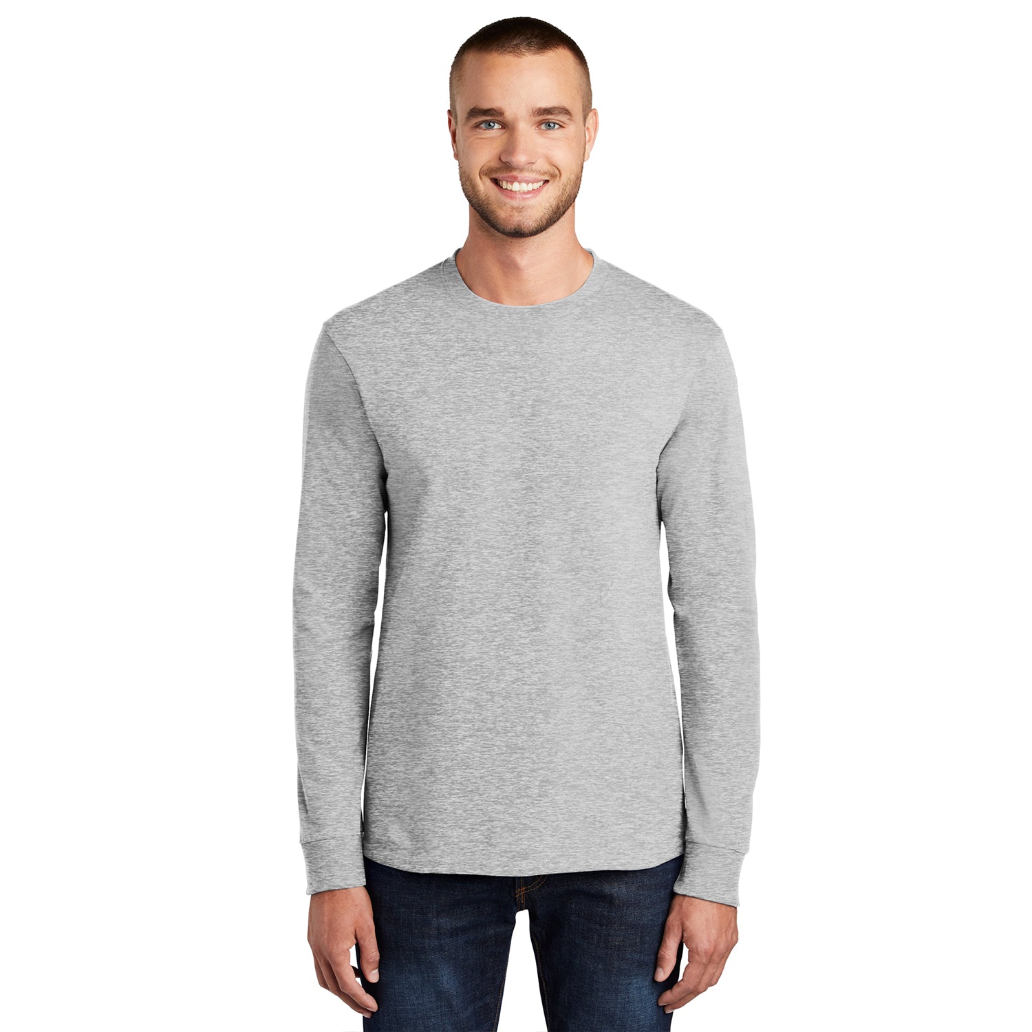 Port & Company Long Sleeve Essential Tee Decorated - Ash Grey