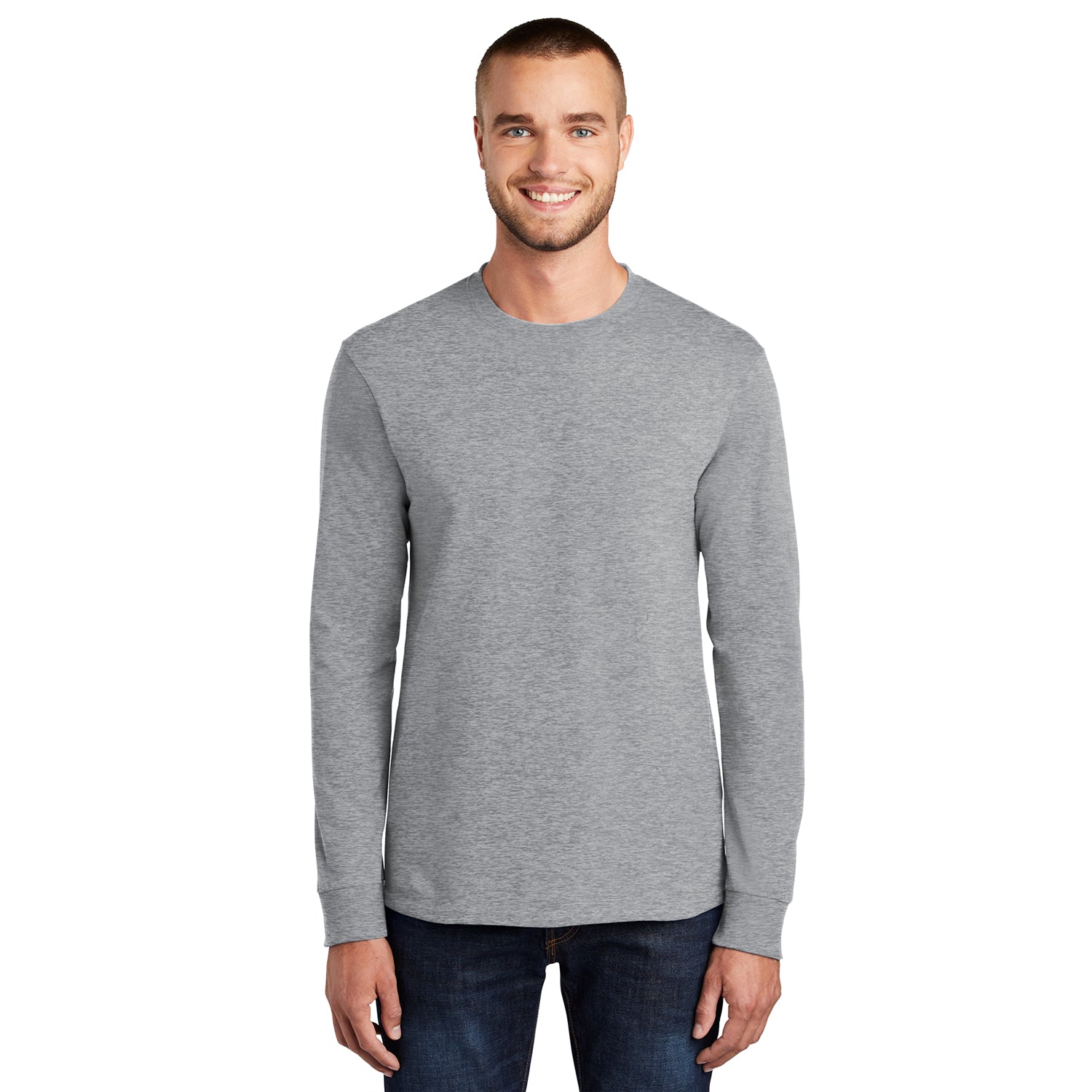 Port & Company Long Sleeve Essential Tee Decorated - Athletic Grey Heather
