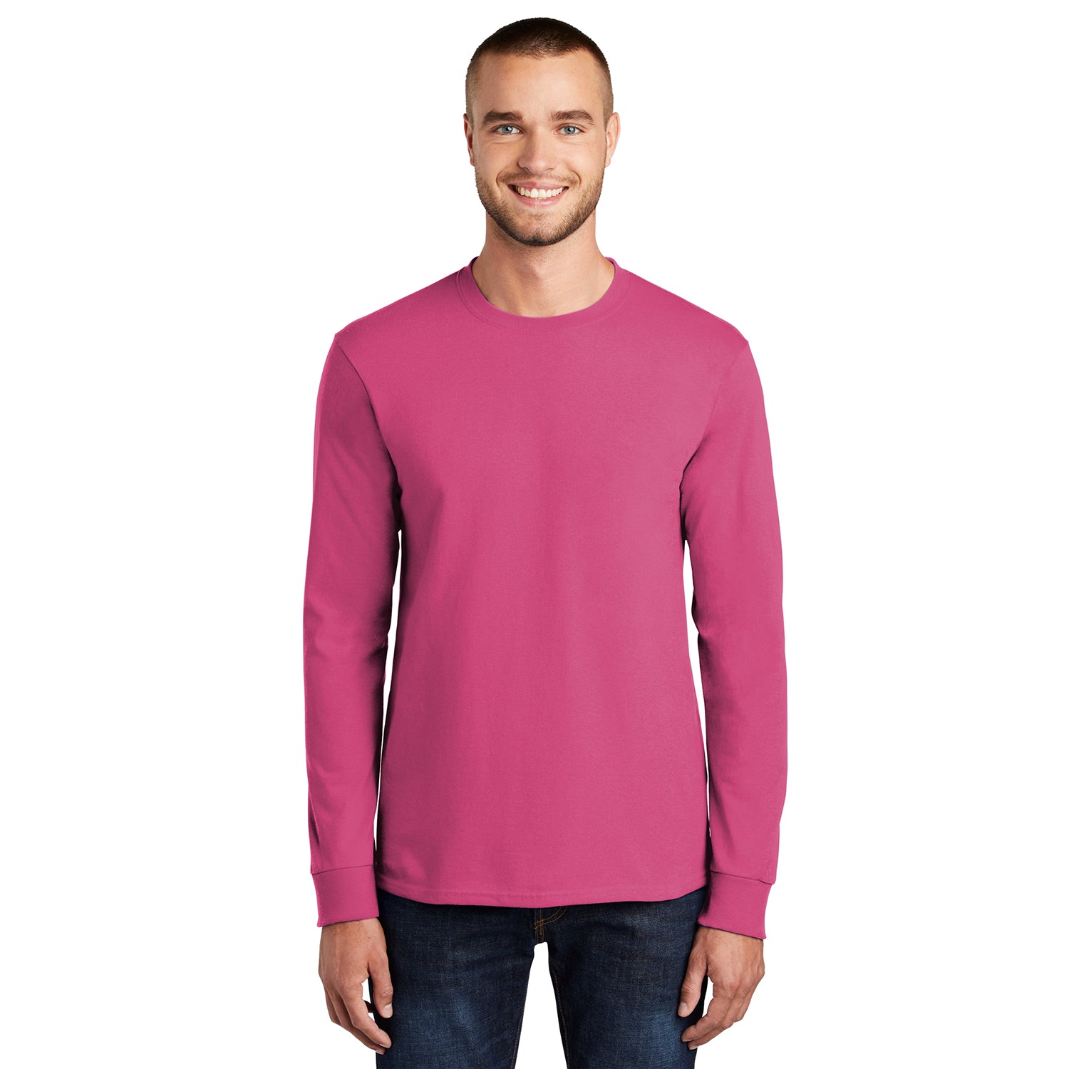 Port & Company Long Sleeve Essential Tee Decorated - Sand Beige