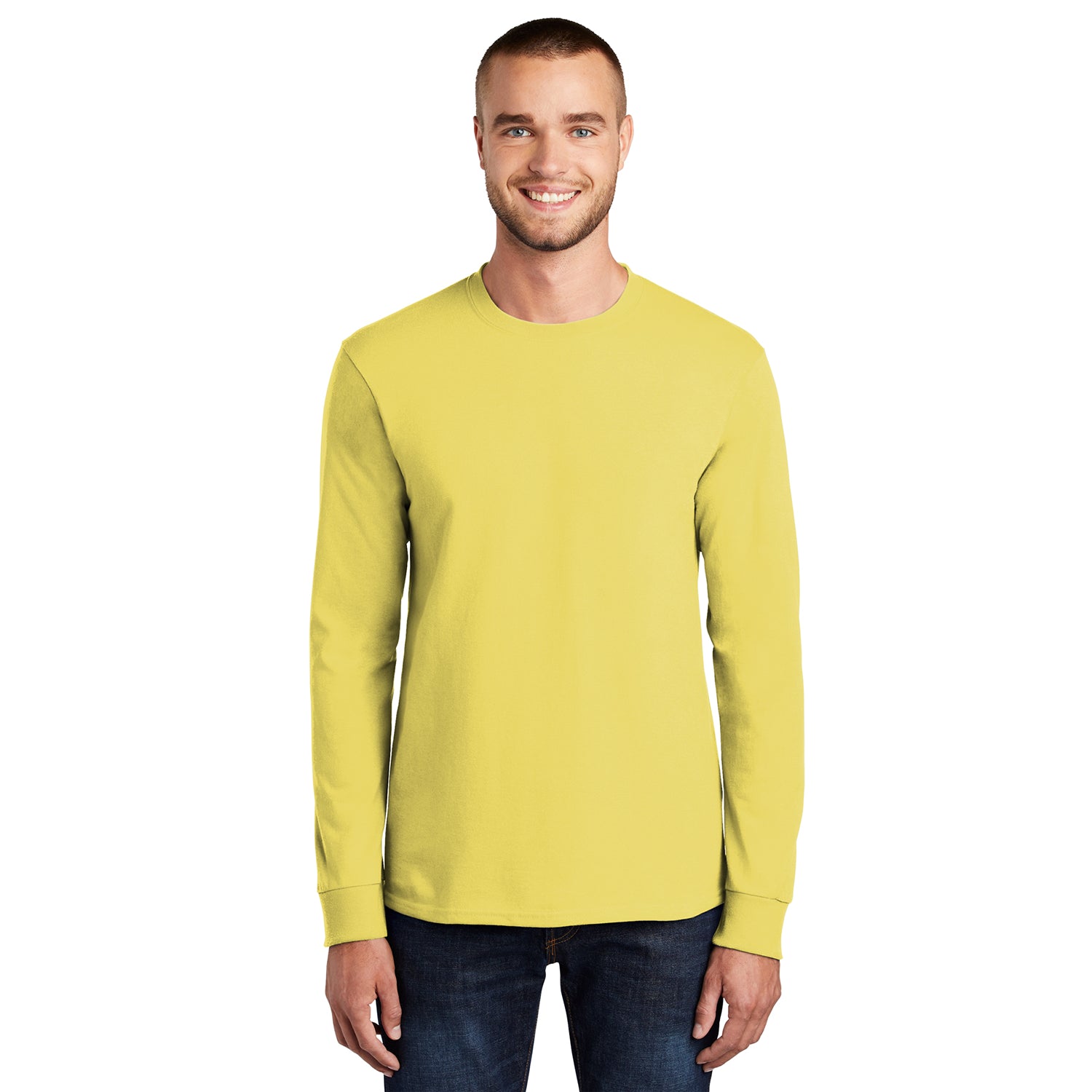 Port & Company Long Sleeve Essential Tee Decorated - White