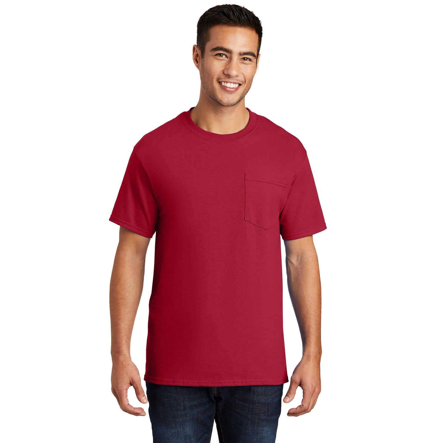 Port & Company Essential Pocket Tee Decorated - Red