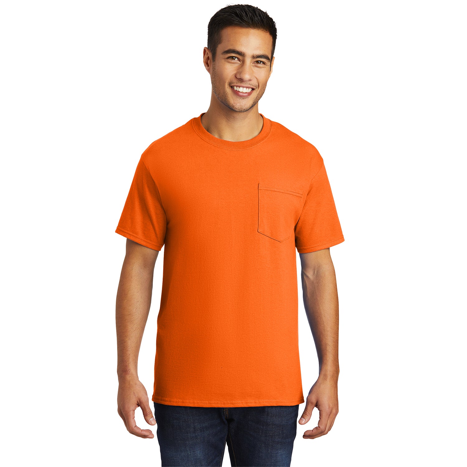 Port & Company Essential Pocket Tee Decorated - Safety Orange