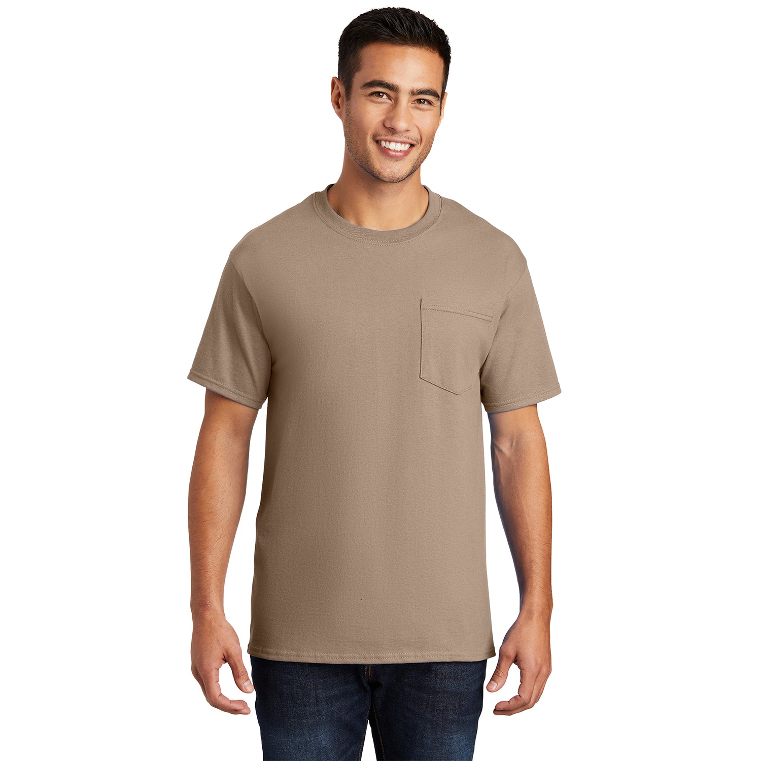 Port & Company Essential Pocket Tee Decorated - Sand Beige