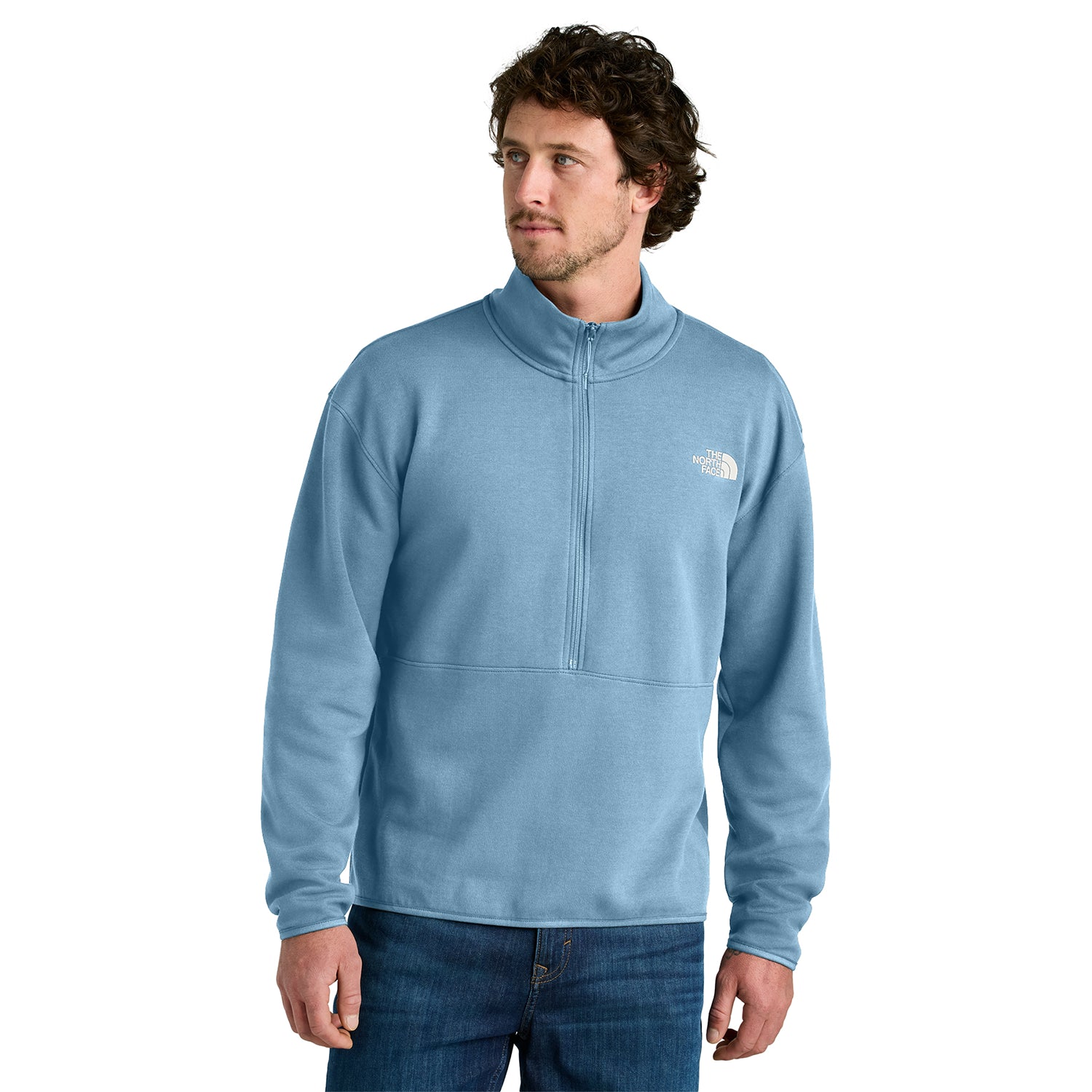 The North Face Double-Knit 1/2-Zip Fleece Embroidered – Steel Blue