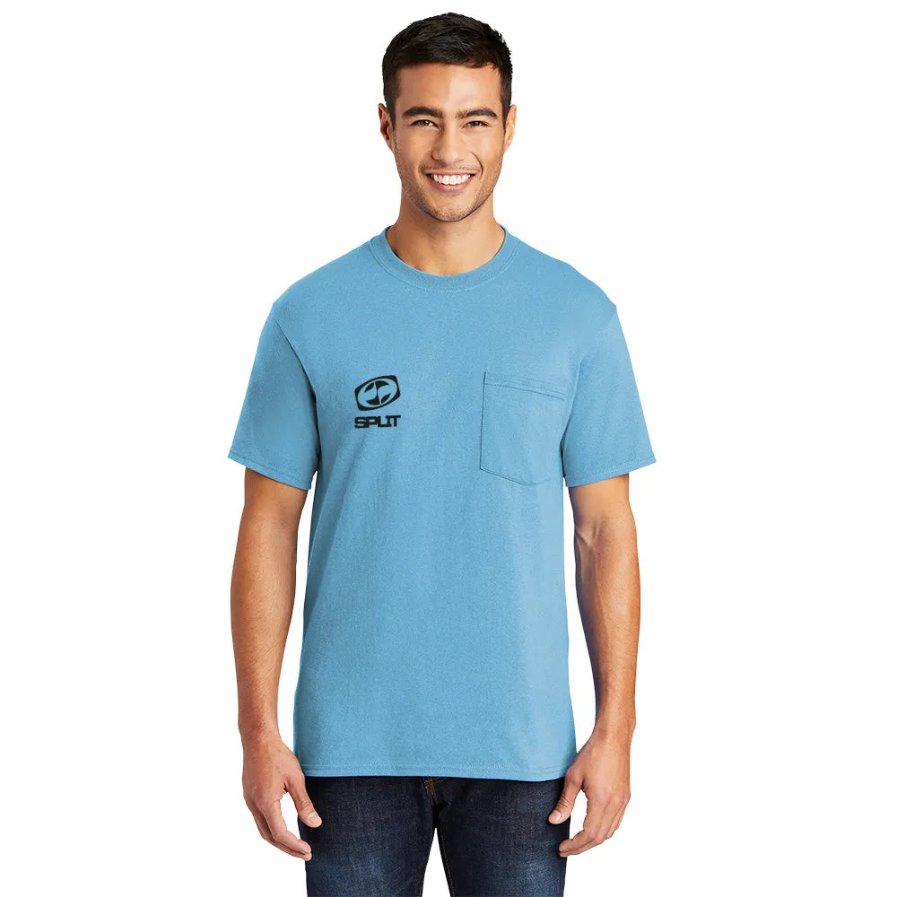 Port & Company Core Blend Pocket Tee Decorated - Aquatic Blue